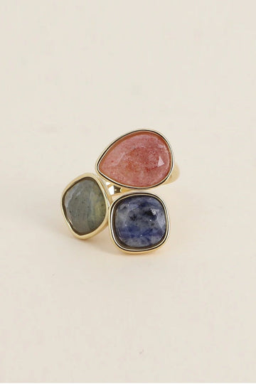 Bague Idrissa - Quartz fraise, agate bleue, labradorite