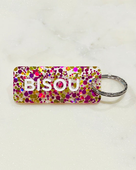 Porte-clés "Bisou" - Fuschia / or