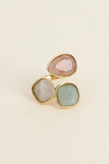 Bague Idrissa - Quartz fraise, Amazonite et Agate blanche