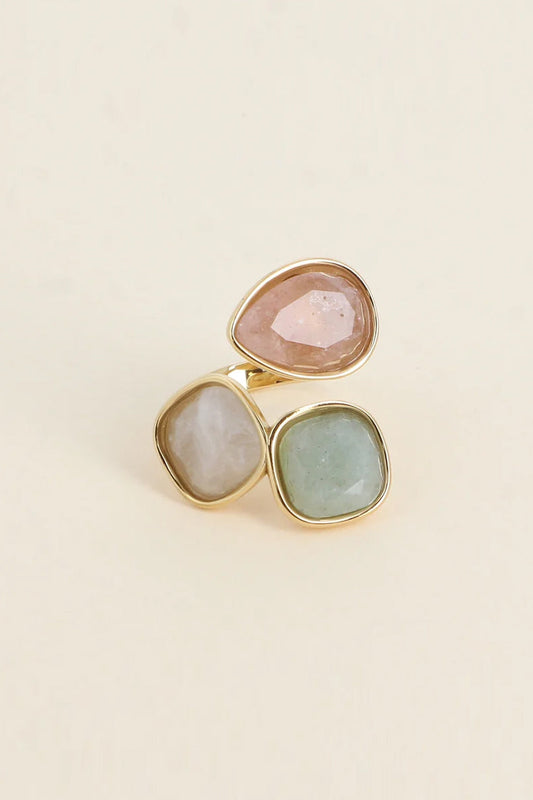 Bague Idrissa - Quartz fraise, Amazonite et Agate blanche