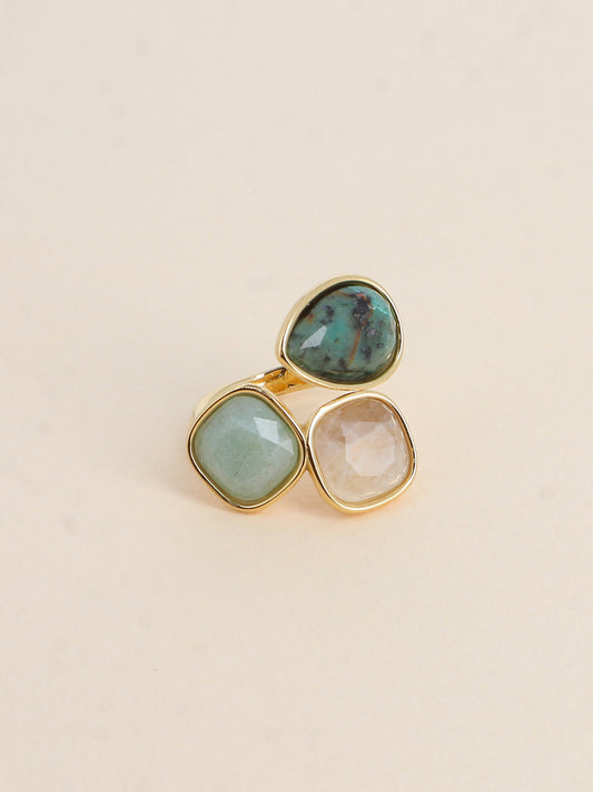 Bague Idrissa - Turquoise africaine, Agate blanche et Aventurine