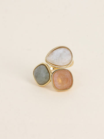 Bague Idrissa - Agate blanche, quartz fraise et labradorite