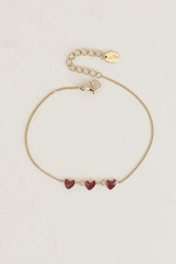 Bracelet 3 Petits Coeurs bordeaux