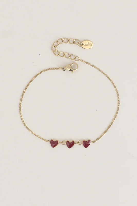 Bracelet 3 Petits Coeurs bordeaux