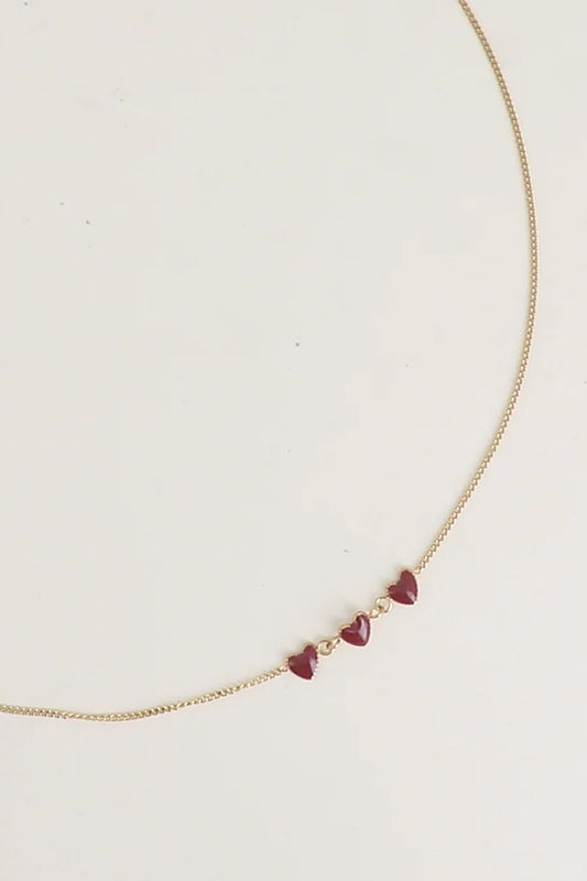 Collier 3 Petits Coeurs bordeaux