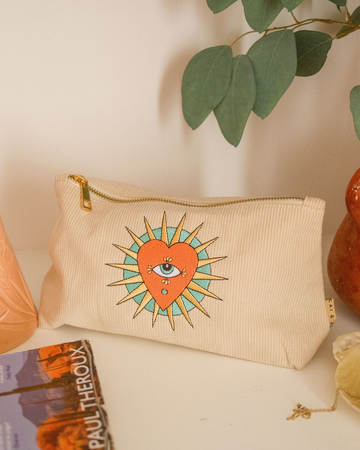 Pochette Œil en velours côtelé beige