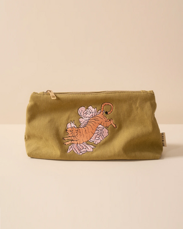 Pochette Tigre en velours côtelé olive