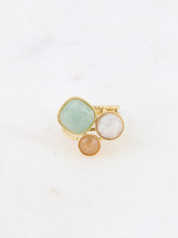 Bague Trilogie - Aventurine, agate blanche, quartz fraise