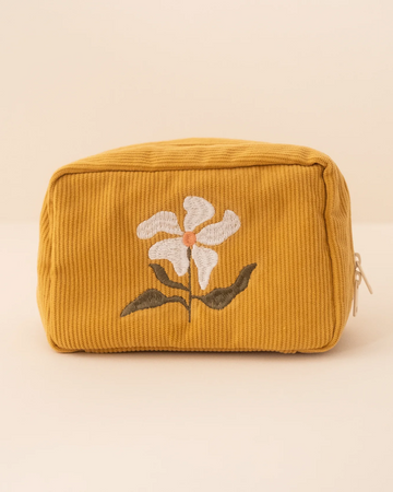 Trousse à maquillage en velours côtelé Fleur, jaune