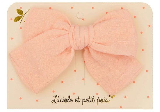 Barrette Grand nœud princesse - Double gaze pêche