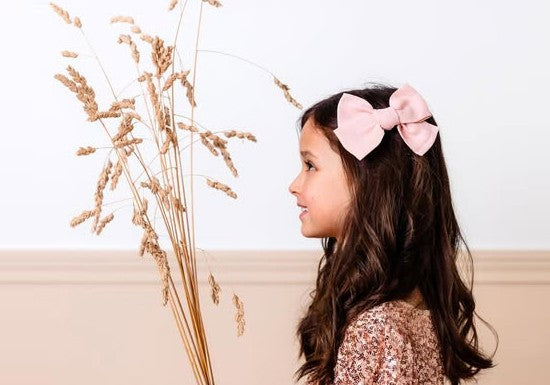 Barrette Grand nœud princesse - Double gaze pêche