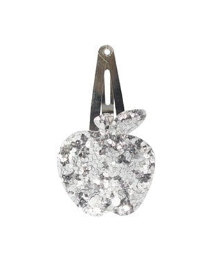 Barrette pomme glitter argent