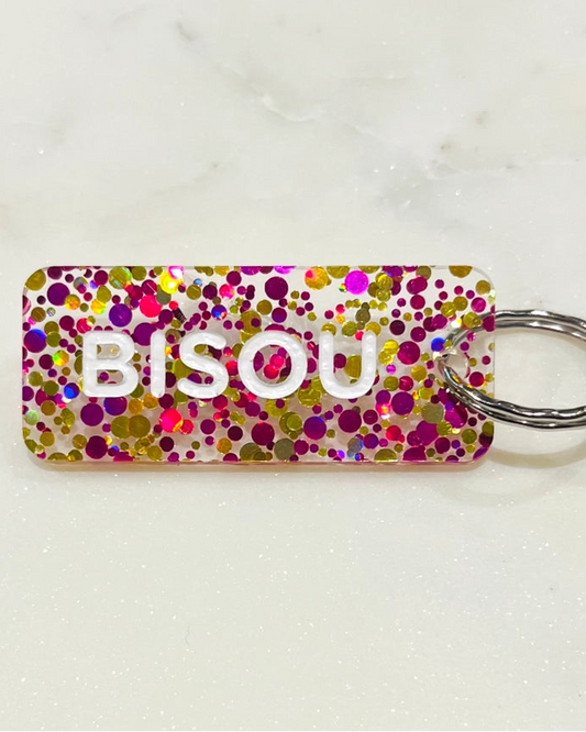 Porte-clés "Bisou" - Fuschia / or
