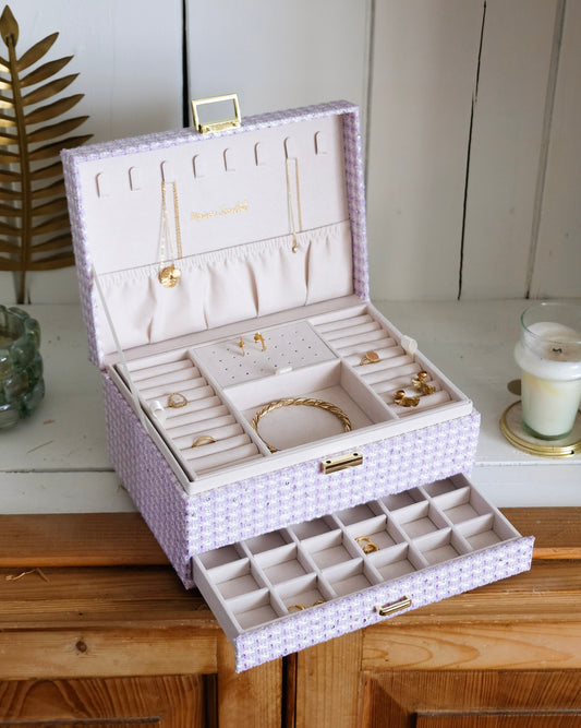 Boite Denise Pied-de-poule Mauve