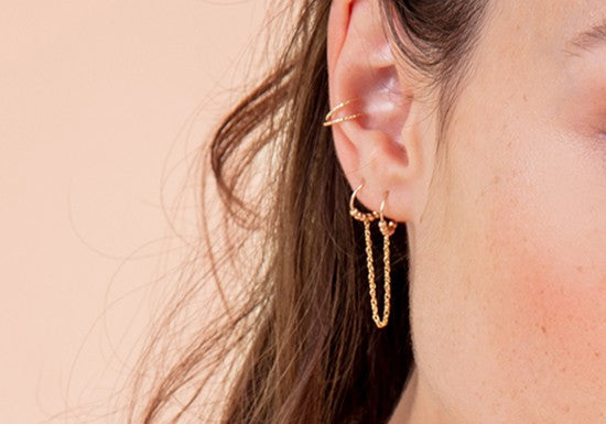 Boucle d'oreille Fruits d'or jumelle chaînette