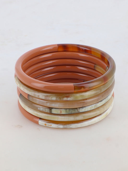 Bracelet jonc en corne épais laqué - Marron