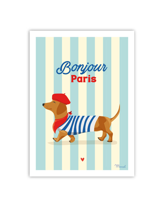 Carte Postale Bonjour Paris Teckel