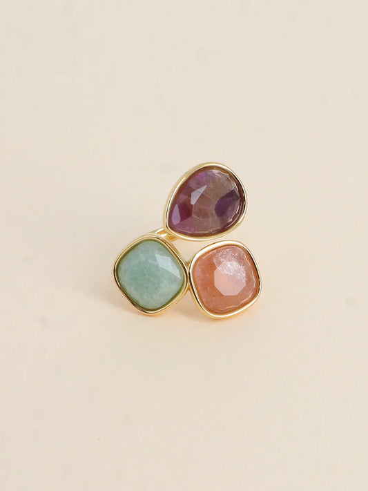 Bague Idrissa - Améthyste, Quartz fraise et Aventurine