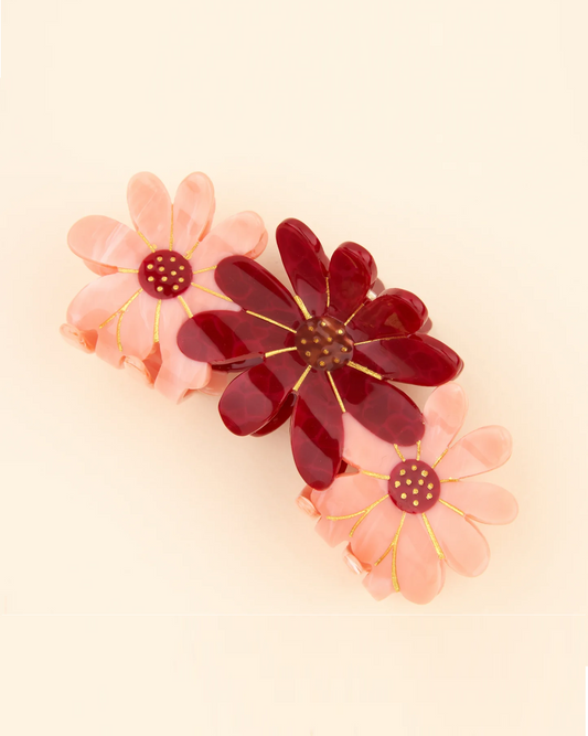 Pince à cheveux XL Trio de Fleurs Roses