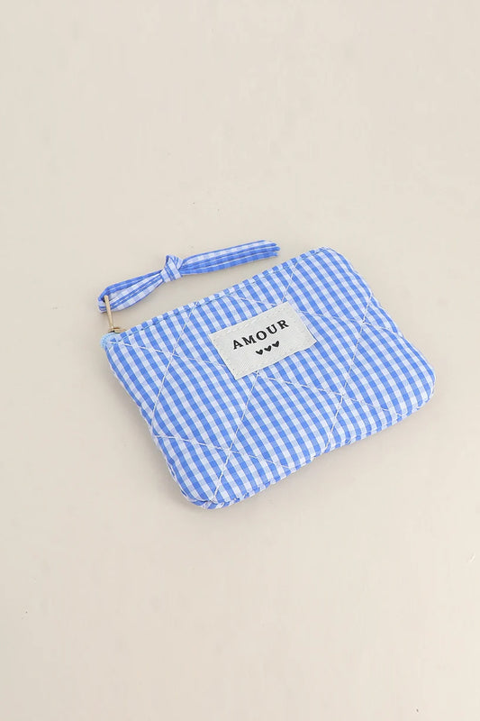 Porte-monnaie Amour - Vichy bleu