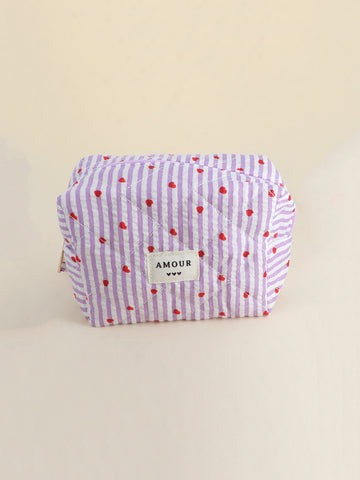 Trousse Amour - Rayé mauve coeurs