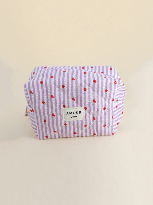 Trousse Amour - Rayé mauve coeurs