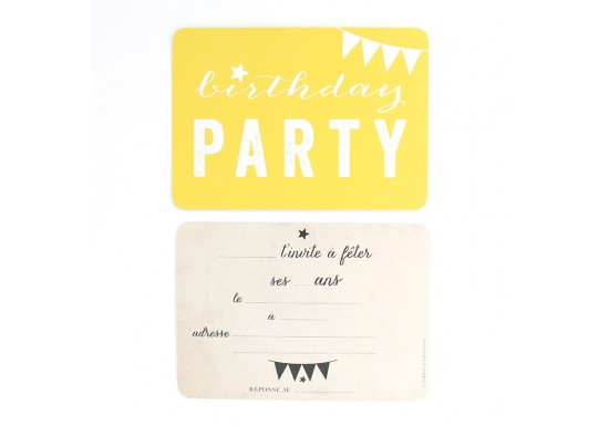 Carte d'invitation Birthday Party - jaune