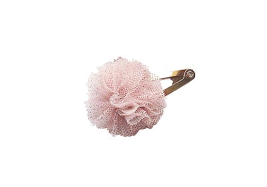 Barrette mini pompon rose poudré