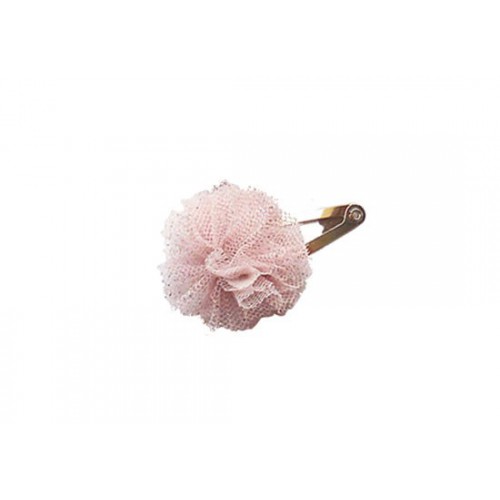 Barrette mini pompon rose poudré