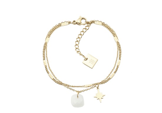 Bracelet double chaîne Star - agate blanche