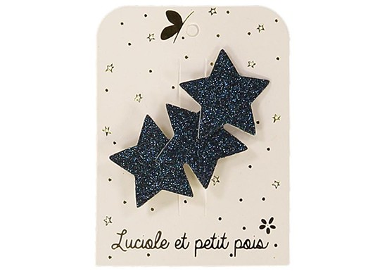 Barrette 3 étoiles - glitter bleu