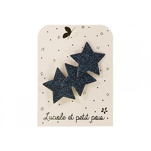 Barrette 3 étoiles - glitter bleu