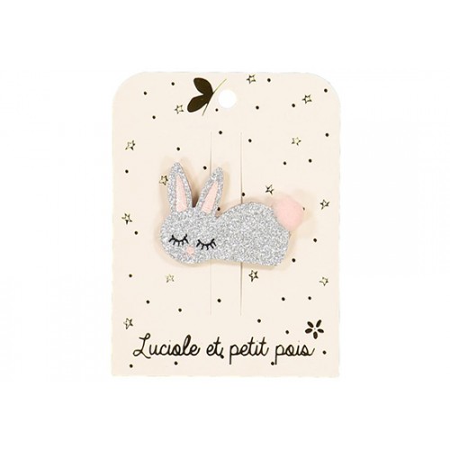 Barrette Lapin - Glitter argent