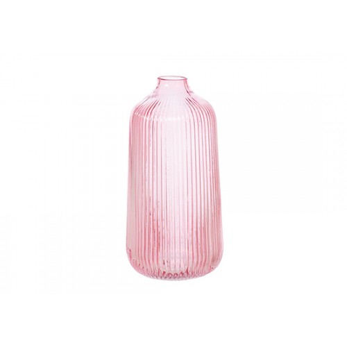 Grand vase long en verre rose