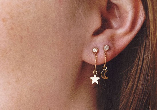 Boucles d'oreilles chaine étoile et lune