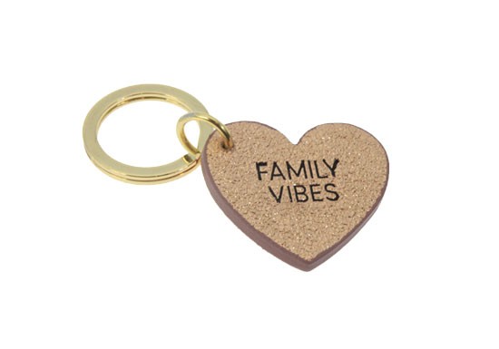 Porte-clés cœur FAMILY VIBES - Rose pailleté