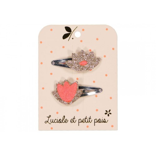 Lot 2 barrettes Fleur de Lotus - orange fluo