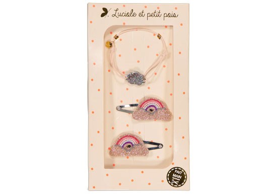 Coffret 2 Barrettes Arc-en-ciel et Bracelet Nuage