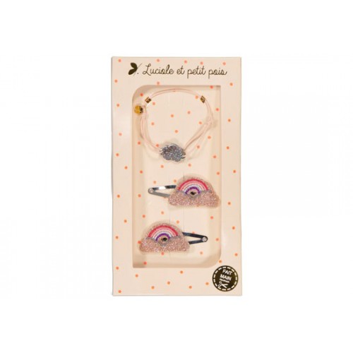 Coffret 2 Barrettes Arc-en-ciel et Bracelet Nuage