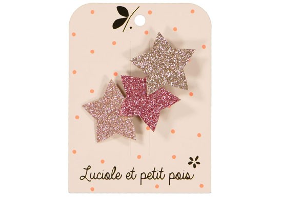 Barrette 3 étoiles - glitter multi rose