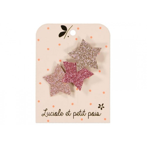 Barrette 3 étoiles - glitter multi rose