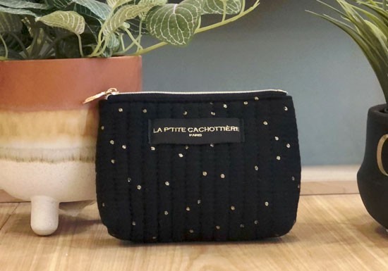 Petite pochette pois dorés - Noir