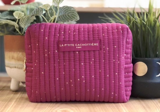 Trousse pois dorés - Fuchsia