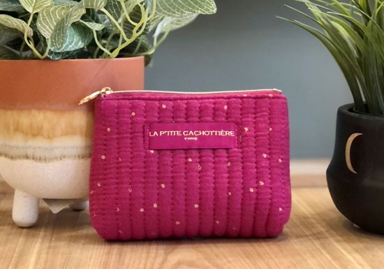 Petite pochette pois dorés - Fuchsia