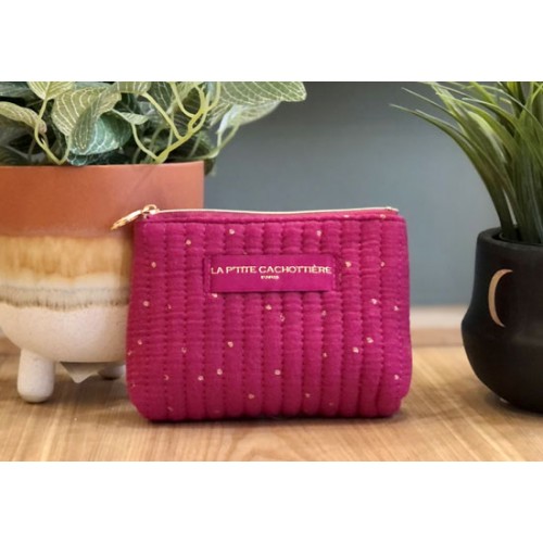 Petite pochette pois dorés - Fuchsia