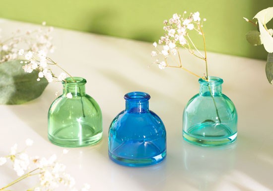 3 Mini vases coloured glass - Bleu