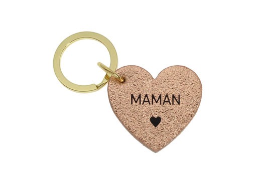 Porte-clés cœur MAMAN - Rose pailleté