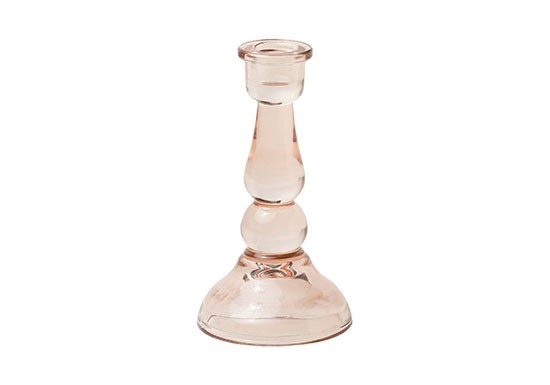 Bougeoir en verre rose