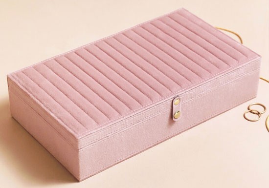 Boîte à bijoux rectangle XL velours côtelé rose