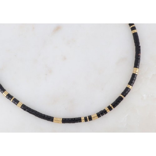 Collier Olivine - Agate noire